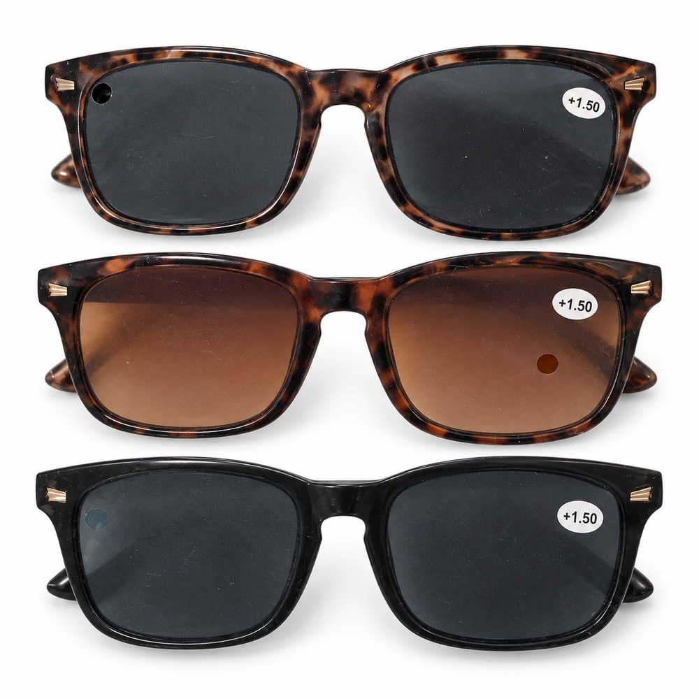 3 Pair +1.50 Bifocal Reading Sunglasses Black Tortoise Brown Sun Readers